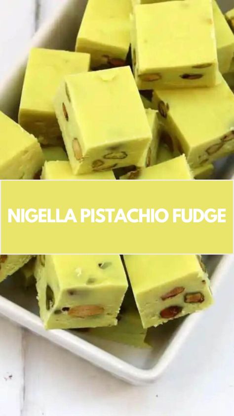 Nigella Pistachio Fudge recipe is made with white chocolate chips, butter, water, instant Pistachio Pudding Mix, powdered sugar, and shelled Pistachios this recipe takes 2 hours to prepare and serves 12. White Chocolate Pudding Desserts, Instant Pudding Desserts, Nigella Lawson Desserts, Pistachio Fudge Recipe, Pistachio Pudding Dessert, Instant Pudding Recipes, Shelled Pistachios, Pistachio Fudge, Pistachio Pudding Cake