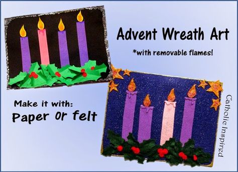 Advent Wreath Art Project with Removable Flames {Paper or Felt} Ccd Crafts, Christmas Activites, Lent Ideas, Advent Art, Advent Wreath Diy, Kids Church Activities, Advent Crafts, Christ Centered Christmas, Advent Activities