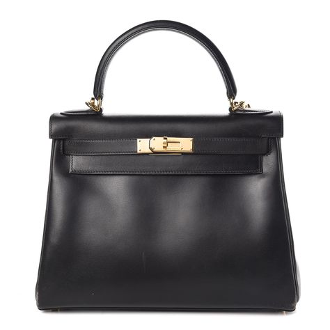 This is the authentic HERMES Box Kelly Retourne 28 in Black. This is the iconic Kelly made popular by Hollywood actress Grace Kelly. The handbag has strong modern and feminine structure crafted in classic black leather. This bag features a smooth rolled leather top handle, and gold plated hardware including the twist lock closure and padlock. The flap opens to a matching black leather interior with a patch pocket. This is a classic handbag with the distinctive style of Hermes!. Hermes Kelly 28, Hollywood Actress, Hermes Box, Kelly Bag, Classic Handbags, Handbag Outlet, Grace Kelly, Back To Black, Leather Interior