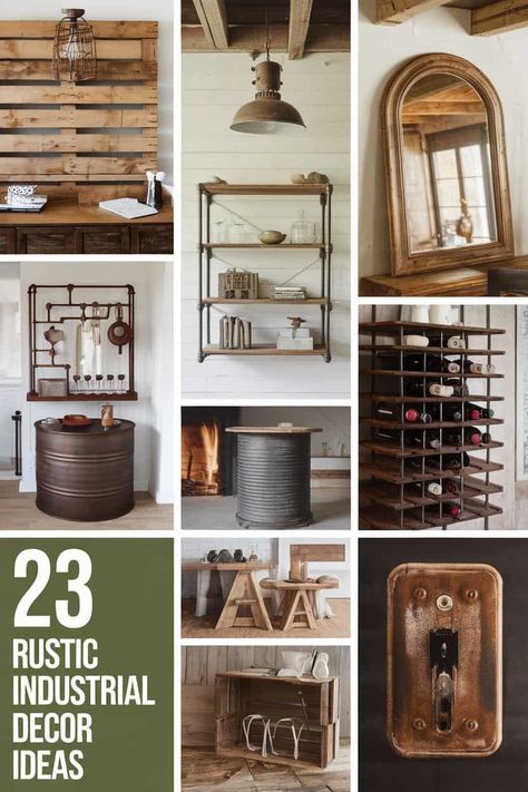 23 Rustic Industrial Decor Ideas to Transform Your Space (LIst) - Fabricerie Industrial Paintings Art, Exposed Brick Accent Wall, Industrial Restaurant Design, Rustic Living Room Ideas, Industrial Chic Interior, Brick Accent Walls, Industrial Farmhouse Decor, Industrial Paintings, Industrial Wall Decor