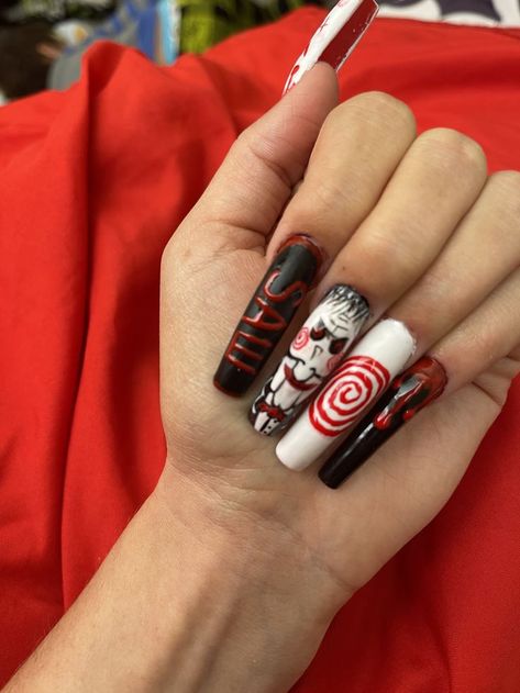 Jigsaw Nails, Nails Halloween, Best Acrylic Nails, Halloween Nails, Coffin Nails, Cute Nails, Acrylic Nails, Nails, Halloween