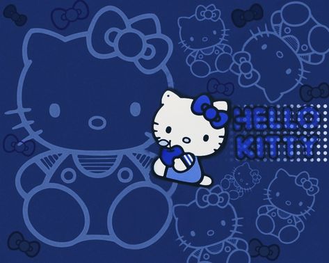 Blue Hello Kitty Wallpaper Ipad, Blue Hello Kitty Wallpaper Laptop, Blue Aesthetic Hello Kitty, Dark Blue Hello Kitty Wallpaper, Dark Blue Ipad Wallpaper, Teal Ipad Wallpaper, Blue Hello Kitty Pfp, Blue Hello Kitty Widget, Dark Blue Wallpaper Ipad