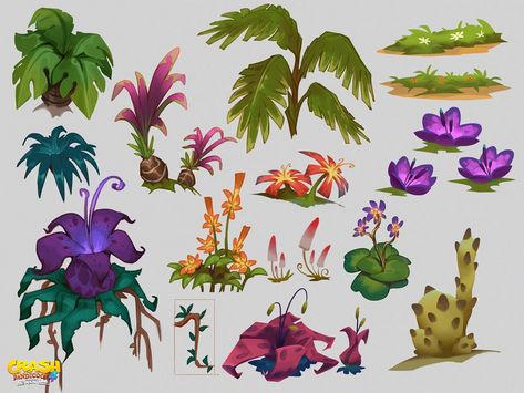 Foliage Art, Jungle Foliage, Alien Plants, Crash Bandicoot, Game Concept Art, Time Art, Prop Design, Freelance Artist, Plant Illustration