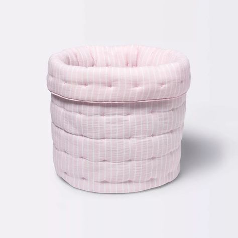 Quilted Gauze Medium Round Storage Bin - Cloud Island™ Pink Stripe : Target Pastel Colorful Bedroom, Aesthetic Home Essentials, Dorm Necessities List, Cute Room Stuff, Room Decor Pink And White, Dorm Needs, Dorm Room Pink, Room Inspo Bedroom, College Dorm Room Inspiration