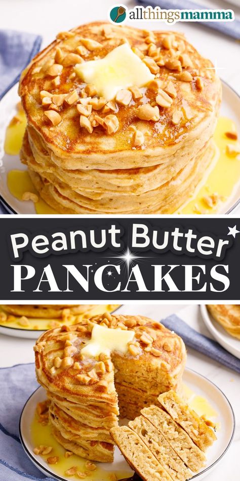 Peanut Butter Pancakes social collage image Peanut Butter Oatmeal Pancakes, Peanut Butter Vegetables, Waffles With Peanut Butter, Meals With Peanut Butter, Peanut Butter Pancakes Healthy, Peanut Butter Pancakes Easy, Peanut Butter Savory Recipes, Peanut Butter Waffle Recipe, Peanut Butter Breakfast Ideas