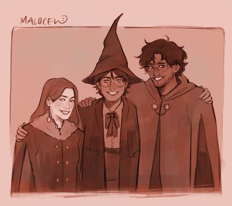 maluceh☆ James Lily And Harry, Lily And Harry, Marauders Harry Potter, Potter Family, Harry Potter Oc, Marauders Fan Art, So Emotional, Graduation Art, Harry Potter Artwork