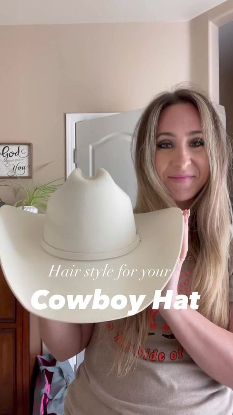 Bubble Braids With Cowboy Hat, Wedding Hairstyles With Cowgirl Hat, How To Style Hair With Cowboy Hat, Hairstyles Under Cowboy Hat, Cute Hairstyles For Cowboy Hats, Cute Cowboy Hat Hairstyles, Bridal Hair With Cowboy Hat, Cowboy Hat Women Outfit, Hairstyles For A Cowboy Hat