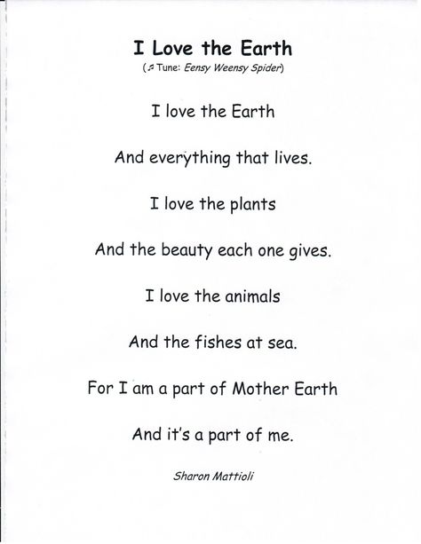 Poem on the earth Poem On Environment, Earth Day Poems, Earth Day Song, Earth Poems, Kindergarten Poems, Preschool Poems, Nature Poem, Earth Week, Songs For Toddlers