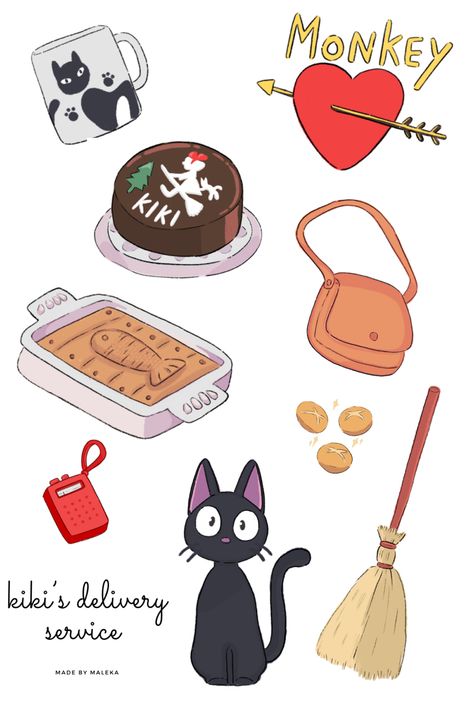 Studio Ghibli FanArt of kiki’s delivery service digital stickers/clipart Kiki's Delivery Service Drawing, Studio Ghibli Clipart, Kikis Delivery Service Drawings, How To Draw Kiki's Delivery Service, Kiki Delivery Service Illustration, Kiki's Delivery Service Doodle, Kiki's Delivery Service Illustration, Studio Ghibli Cute, Kiki's Delivery Service Stickers Printable