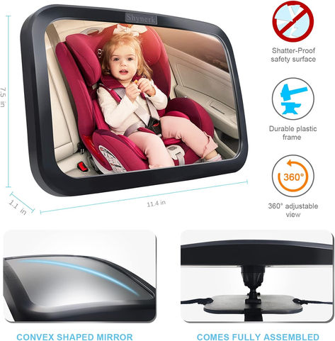 Extra wide crystal clear reflection and 360 degree adjustable: easily pivot to your desired viewing angle, it allows you to keep your lovely baby in sight and look good after him or her all the time. Safety certified and crash tested: design of shatterproof acrylic glass, strongly tied up by heavy duty straps,full rotation with hinge, even in a crash or accident you can ensure your baby's safety. Car Seat Mirror, Baby Car Seat Mirror, Rear Facing Car Seat, Baby Car Mirror, Baby Mirror, Space Car, Baby Seat, Large Mirror, Car Interior Accessories