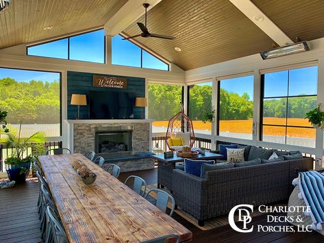 Patio Remodel, Screened Porch Designs, 4 Season Room, Four Seasons Room, Outdoor Covered Patio, Porch Fireplace, Porch Remodel, Screen House, Sunroom Designs