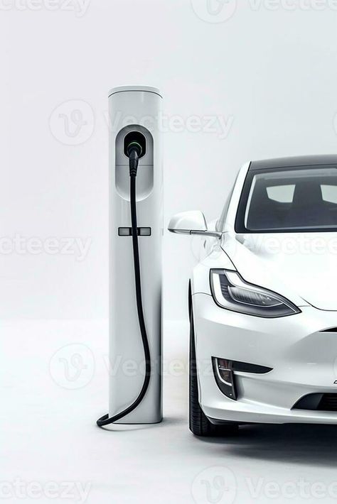 a close up of a white tesla car with a charger attached. generative ai. White Tesla, Tesla Charger, Tesla Car, Tesla, Product Design, Close Up, Vector Free, Photo And Video, White