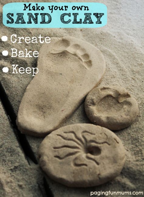 So cool!! Make your own Sand Clay - Create, Bake  Keep your own handmade keepsakes! Sand Footprints, Sand Clay, Diy Owl, Owl Candle, Sand Crafts, Vbs Crafts, Clay Food, Beach Crafts, Shell Crafts