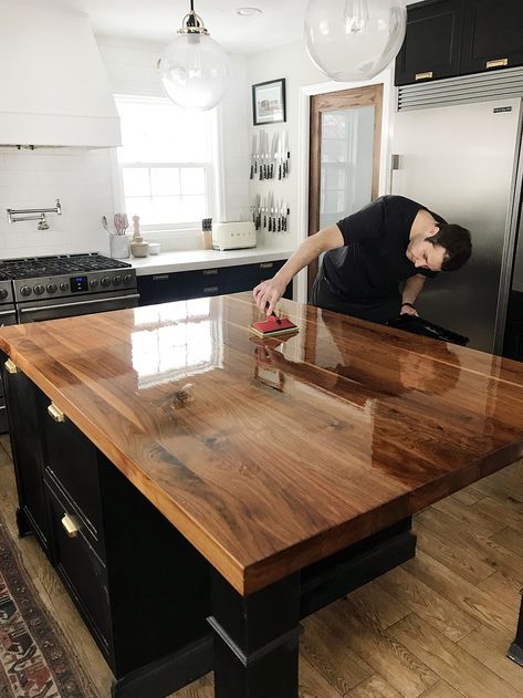 13 Spring Projects to Tackle This Weekend! - Chris Loves Julia Black Walnut Countertop, Cheap Kitchen Countertops, Walnut Countertop, Butcher Block Countertop, Kitchen Remodel Countertops, Cheap Countertops, Butcher Blocks, Kitchen Countertop Materials, Wooden Counter