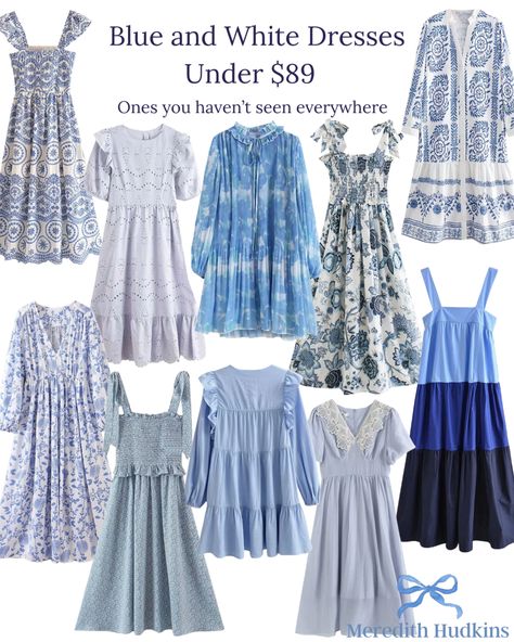 Grandmillennial Fashion, Blue And White Dresses, White Summer Dresses, Preppy Luxury, Millennial Style, Grand Millennial Style, Grandmillennial Style, Grand Millennial, Walmart Jewelry