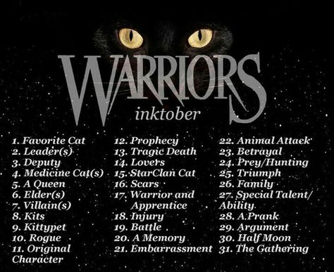 Drawing Desk, October Art, Art Style Challenge, Warrior Cat Drawings, Creative Drawing Prompts, Art Calendar, Warrior Cats Art, Drawing Prompt, Art Prompts