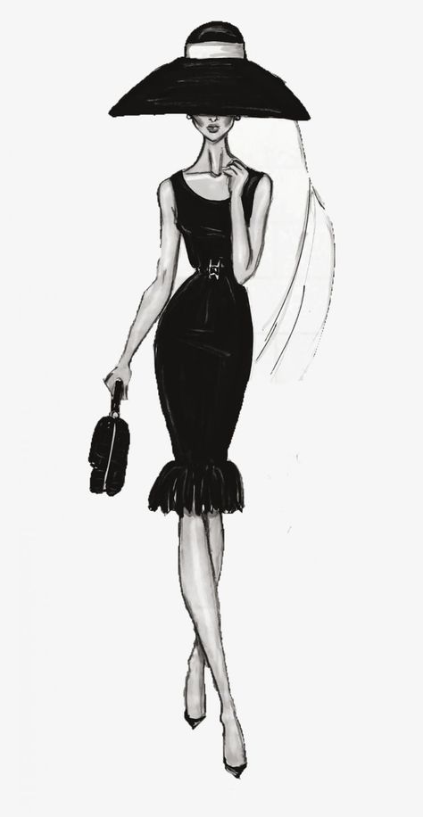 Black Dress Drawing, Chanel Drawing, Chanel Black Dress, Female Drawings, Fashion Illustration Chanel, Monochrome Dress, Fashion Png, Jennie Chanel, Hayden Williams