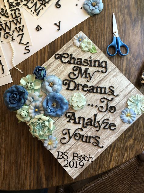 Bachelors Psychology Graduation Cap, Psych Graduation Cap Ideas, College Graduation Cap Ideas Psychology, Bs Psychology Graduation Cap, Psych Grad Caps, Psych Major Graduation Cap, Master Of Social Work Graduation Cap, College Grad Cap Ideas Psychology, Psych Graduation Cap