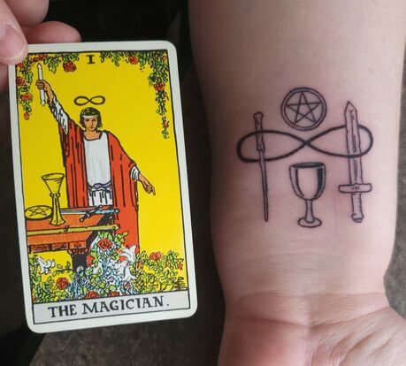 Magician Tattoo, Left Arm Tattoos, Learn To Tattoo, Around Arm Tattoo, The Magician Tarot, Tarot Card Tattoo, Tarot Tattoo, Witch Tattoo, Stick N Poke Tattoo