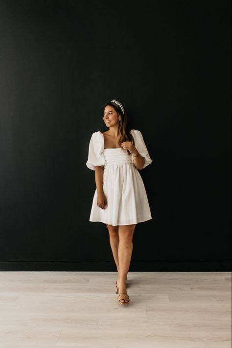 Abercrombie White Dress, Abercrombie Dress, Branding Shoot, Puff Dress, Grad Pics, Dress Aesthetic, April 1st, Neutral Fashion, Wedding Outfits