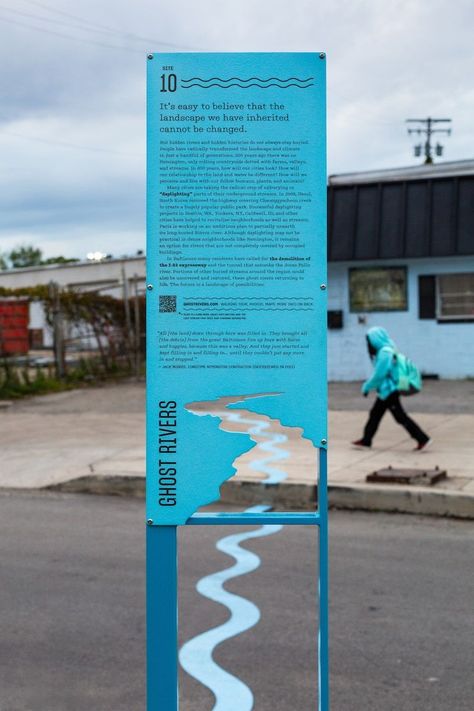 Baltimore Buried These Streams. Now An Artist Is Bringing One Back. Landscape Architecture Magazine, Interpretive Signage, Park Signage, Wayfinding Signage Design, Wayfinding Signs, Wayfinding Design, Public Artwork, Exterior Signage, Wayfinding Signage