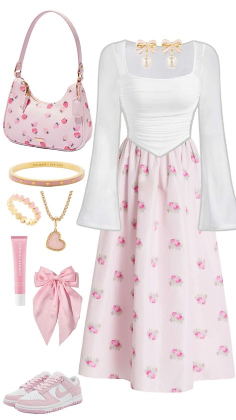 #explore #pink #pinterest #skirt #white #aesthetic #pastel #summerfridays #dunks #coach #fyp #tiktok #nike #dunks #katespade #rich #money #oldmoney #collage #barbie #lanadelray #coquette #femme Pastel Pink Outfit, Modest Girly Outfits, Disney Outfits Women, Pink Pinterest, Modesty Outfits, Rich Money, Hippie Style Clothing, Aesthetic Pastel, Classy Dress Outfits