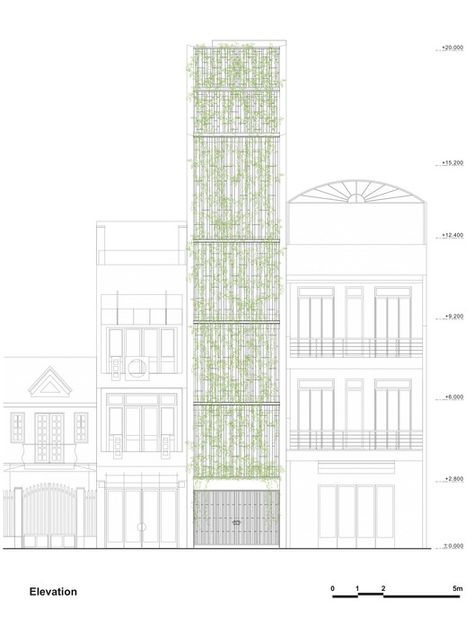 Gallery of Breathing House / VTN Architects - 17 Vtn Architects, Green Facade, Elevation Drawing, Architecture Elevation, Water House, Architecture Collage, Green Architecture, Facade Architecture, Green Roof