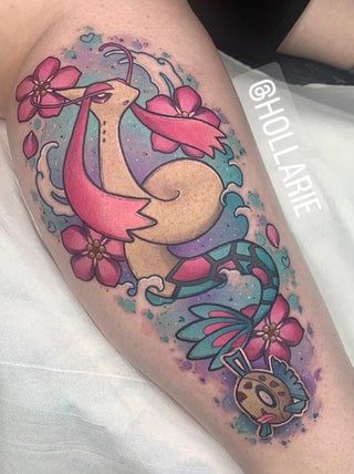 Water Pokemon Tattoo, Pokemon Sleeve Tattoo, Milotic Tattoo, Pokémon Sleeve, Pokemon Sleeves, Blue Pokemon, Body Temple, Tattoo Fixes, Pokemon Tattoos