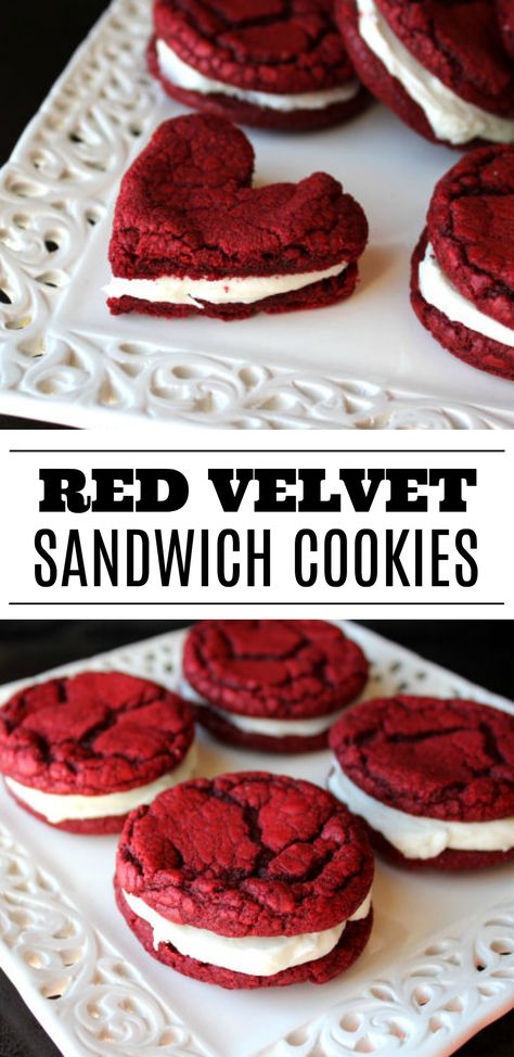 Red Velvet Sandwich Cookies with Cream Cheese Filling from Jamie Cooks It Up! Cookies With Cream Cheese Filling, Cookies Filling, Red Velvet Sandwich Cookies, Cookies With Cream Cheese, Ideas Cupcakes, Filling Food, Cream Cheese Cookies, Baking Sweets, Cream Cheese Filling