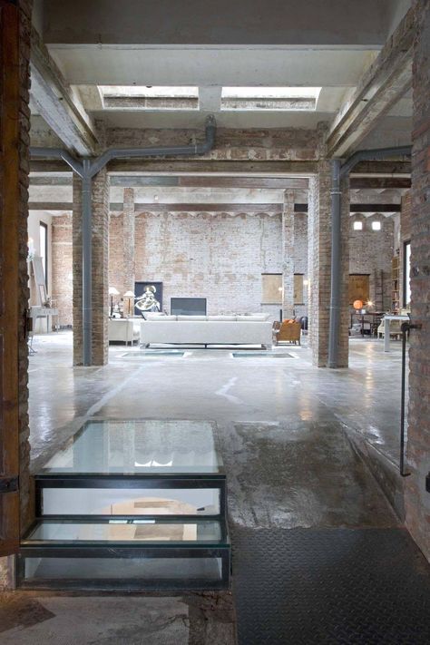 Industrial Lofts, Warehouse Living, Warehouse Loft, Warehouse Design, Loft Industrial, Loft Interiors, Industrial Interiors, Exposed Brick Walls, Loft Living