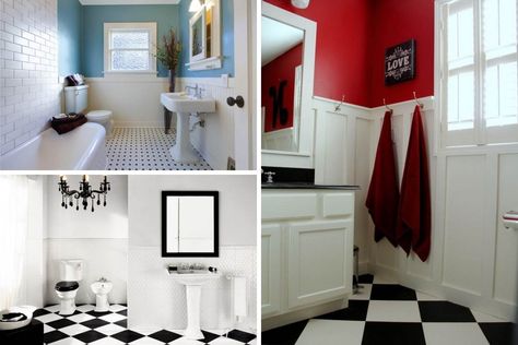 What Color to Paint a Black and White Tile Bathroom? - Homewares Insider Bathroom Paint Colors With Black And White Tile, Black And White Bathroom Paint Colors, Black And White Bathroom Accent Color, Black And White Bathroom Paint Ideas, Black And White Bathroom Paint, White Bathroom Paint Colors, White Bathroom Ideas Modern, Black Bathroom Paint, Black And White Tile Bathroom