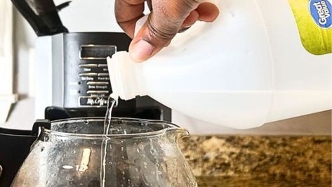 Your Coffee Maker Desperately Needs Cleaning: Here's How to Clean It Cleaning Coffee Pot With Vinegar, Clean A Coffee Maker, Cleaning Coffee Maker With Vinegar, How To Clean Cuisinart Coffee Maker, Descale Cuisinart Coffee Maker, Homemade Laundry Detergent Liquid, Coffee Stain Removal, Natural Cleaning Solutions, Natural Coffee