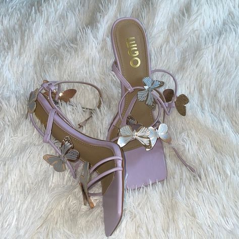 Lilac Heels Aesthetic, Purple Dress Aesthetic, Quince Heels, Heels Lilac, Ego Heels, Prom Flats, Quince Shoes, Prince Shoes, Royal Purple Dress