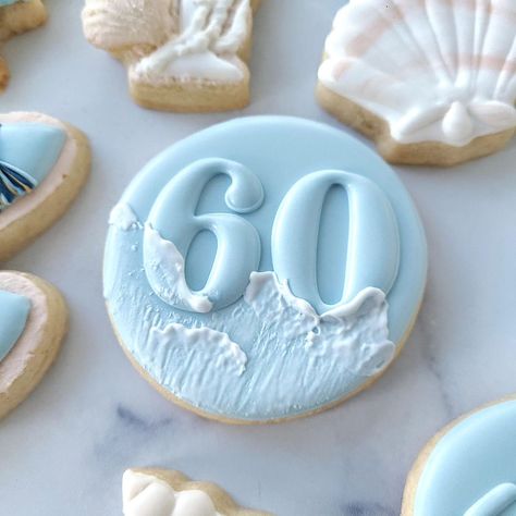 Celebrating Sixty by the Sea! I had so much fun creating this set for an amazing lady who deserves nothing but sunshine, sand, and sea breezes. I truly hope you loved your surprise gift @sarahboutin21 and were able to hit the beach and relax. Happy birthday! ❤️ . . . #beachthemecookies #eddieprinter #beachbag #bathingsuits #seashells #decoratedsugarcookies #nhbakery #nhbaker #beachcookies #birthdaysugarcookies #60thbirthday #southernnh #southernnhsmallbusiness Beach Cookies Royal Icing, Beach Birthday Cookies, Beach Sugar Cookies, Birthday Sugar Cookies Decorated, Birthday Decorated Cookies, Seashell Cookies, Number Cookies, Moms 60th, Special Cookies