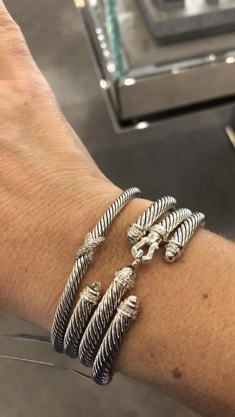 Silver and gold bracelet amatist jewelry sikver jewelry inspo silver jewelry fashion inspo jewelry gold David Truman Bracelet Stack, David Yurman Cable Bracelet, Silver Bracelet Stack, Jewelry Stack, Bracelet Stacks, The Bling Ring, David Yurman Bracelet, Trend Jewelry, Luxury Jewelry Brands