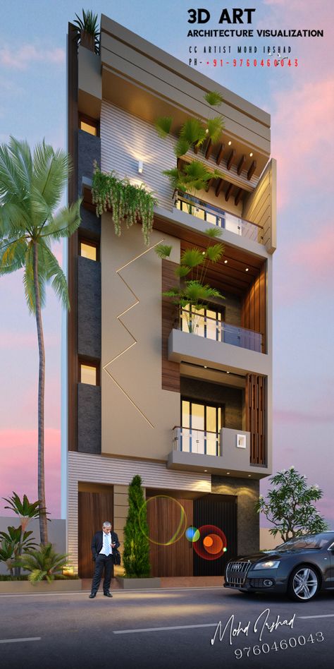 3 Floors Building Elevation, 3 Floors Building Elevation Modern, Bad Modern, 3d Front Elevation, Building Elevations, Front Building Design, Freelance Architect, Elevation Ideas, Hotel Design Architecture