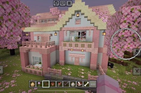 Cute Pink Minecraft House Vanilla, Girly Minecraft Houses, Cute Pink Minecraft House, Minecraft Pink House, Girly Minecraft Builds, Minecraft Build House, Pink Minecraft House, Capas Minecraft, Minecraft House Plans