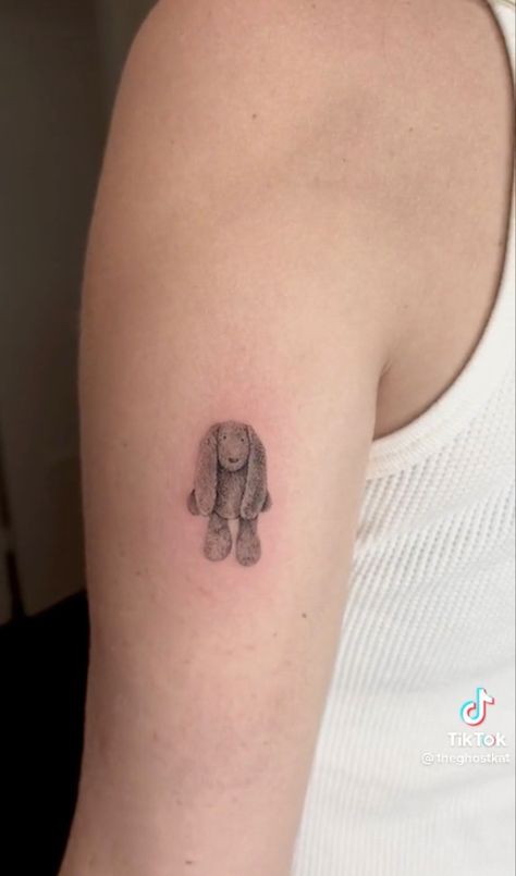 Floppy Bunny Tattoo, Rabbit Stuffed Animal Tattoo, Toy Bunny Tattoo, Bunny Teddy Tattoo, Jelly Cat Tattoo, Bunny Stuffed Animal Tattoo, Leaping Bunny Tattoo, Jellycat Tattoo, Monchichi Tattoo