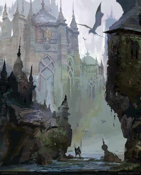 ArtStation - Swamp Castle Swamp Castle Concept Art, Swamp Castle, Steampunk Castle, Medieval Magic, Painting Illustration Art, Fantasy Locations, Digital Sketchbook, Castle Painting, Castle Gate