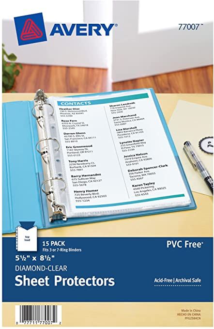 Amazon.com: Avery Diamond Clear Heavyweight Sheet Protectors for Mini Binders, Holds 8.5" x 5.5" Sheets, 15ct (77007) : Everything Else College Planner Printables, Binder Accessories, Sheet Protector, Sheet Protectors, Avery Labels, Mini Binder, Binder Dividers, Vehicle Cleaning, Page Protectors