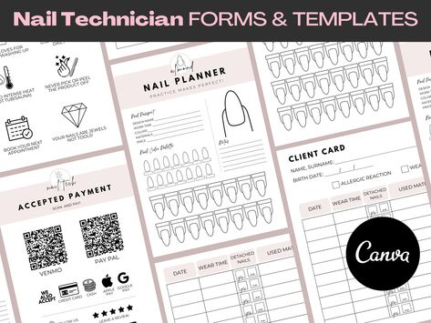 Design Planner Pages, Nail Planner, Appointment Template, Client Card, Nail Tech Business Cards, Template Price List, Appointment Tracker, Almond Stiletto, Home Nail Salon