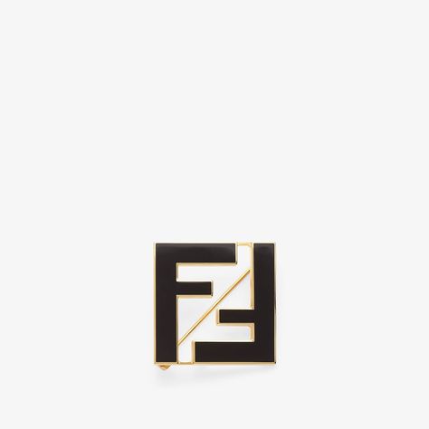 Forever Fendi brooch Enamelled metal Black | Fendi Fendi Logo Design, Fendi Bracelet, Fendi Store, Fendi Jewelry, Fendi Fashion, Logo Shapes, Metal Brooch, Gold Color Ring, Designer Fashion Jewelry