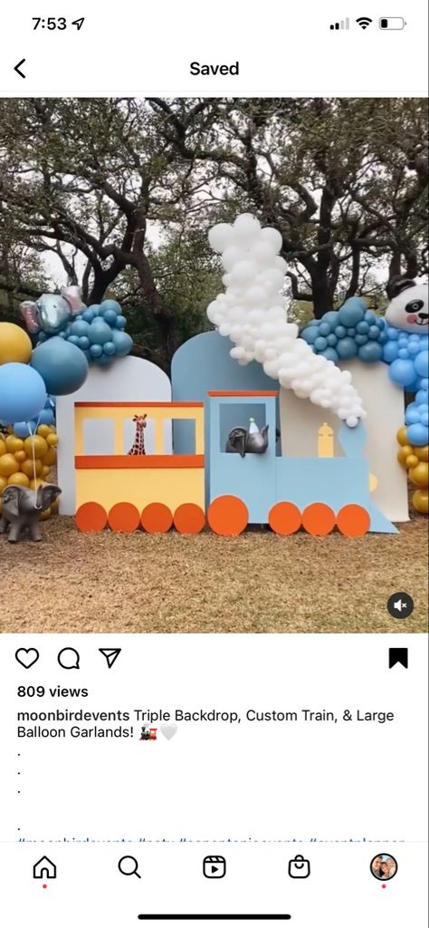 Train Balloon Garland, Train Theme Balloon Garland, Train Birthday Balloon Garland, Thomas The Train Balloon Arch, Train 4th Birthday Party, Train Backdrop Party, Train Photo Booth Diy, Diy Train Birthday Party Decorations, Chugga Chugga Two Two 2nd Birthday