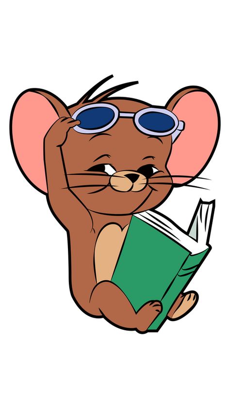 Little brown Jerry the mouse decided to sit in the sun and read an interesting book. He is happy and smiles because the cat Tom doesn't bother him. The cartoon sticker with Smiling Jerry and Book!. Jerry Mouse Aesthetic, Tom And Jerry Illustration, Cartoon Reading Book, Jerry Stickers, Happy Cute Cartoon, Cartoons Reading Books, Iconic Stickers, Reading Book Cartoon, Jerry The Mouse