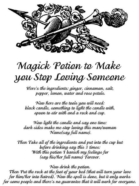 Magic Potion to Make you Stop Loving Someone Stop Loving Someone, Spell Pages, Spells For Beginners, Wiccan Magic, Magic Spell Book, Magick Spells, Wiccan Spell Book, Witchcraft Spell Books, Witch Spell Book