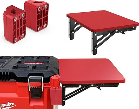 Folding/Removable Table for Milwaukee Packout，for Side Storage of Your Packout System (Red) Packout Mods, Milwaukee Tools Storage, Milwaukee Packout Ideas, Milwaukee Tool Box Ideas, Milwaukee Tool Box, Milwaukee Tools, Tool Box, Milwaukee, Siding