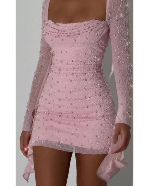 Pink Pearl Short Skirt Pleated Party Dress, Slim Bodycon Dress, Fitted Sheath Dress, 파티 드레스, Looks Party, Glam Dresses, Hip Dress, Looks Chic, Hoco Dresses