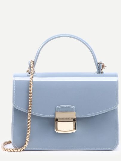 Baby Blue Pushlock Closure Plastic Handbag With Chain Classy Handbags, Trending Bags, Purse Aesthetic, Aesthetic Designer, Viral Products, Plastic Handbag, Classy Purses, Spring Purses, Shein Women