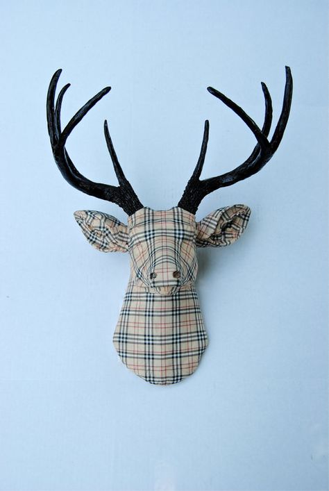 Fabric Deer Head, Taxidermy Diy, Fabric Deer, Deer Head Wall Mount, Deer Antler Decor, Antlers Decor, Paper Mache Animals, Skull Crafts, Sculpture Wall Art