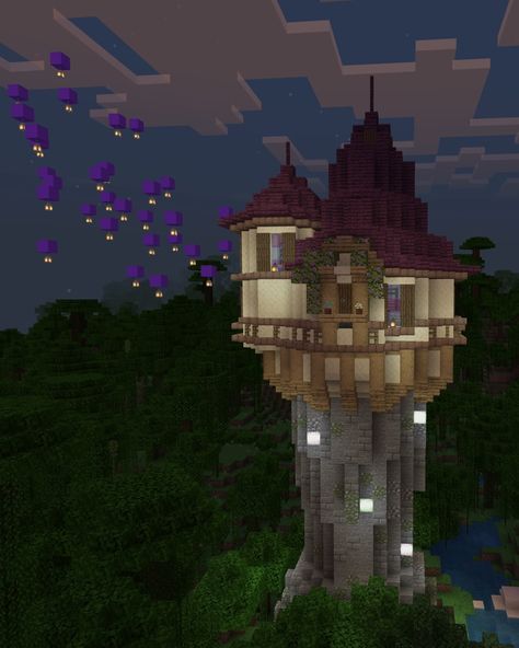 My version of Rapunzels Hidden Tower from the Disney animated film Tangled. Built in Minecraft, creative mode. Minecraft Repunzal Tower, Rapunzels Tower Minecraft Tutorial, Minecraft Rapunzel Tower Tutorial, Tangled Tower Minecraft, Minecraft Tangled, Tangled Minecraft, Rapunzel Tower Minecraft, Rapunzel Minecraft, Fairytale Minecraft